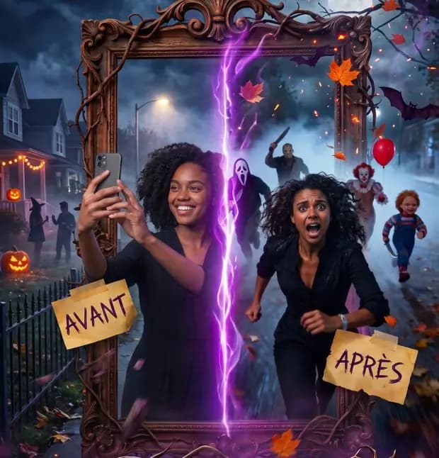 Avant / après : selfie transformé en scène d’Halloween